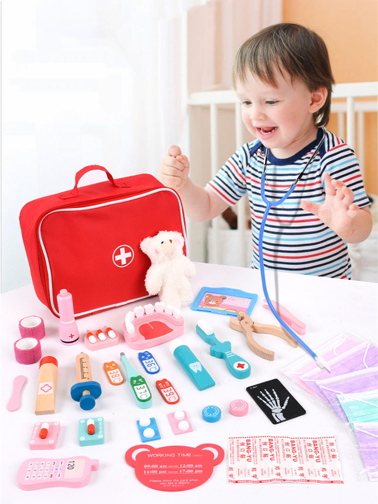 Kids Toys Doctor Set - ألعاب طبيب الأسنان الخشبية التظاهرية للأطفال،