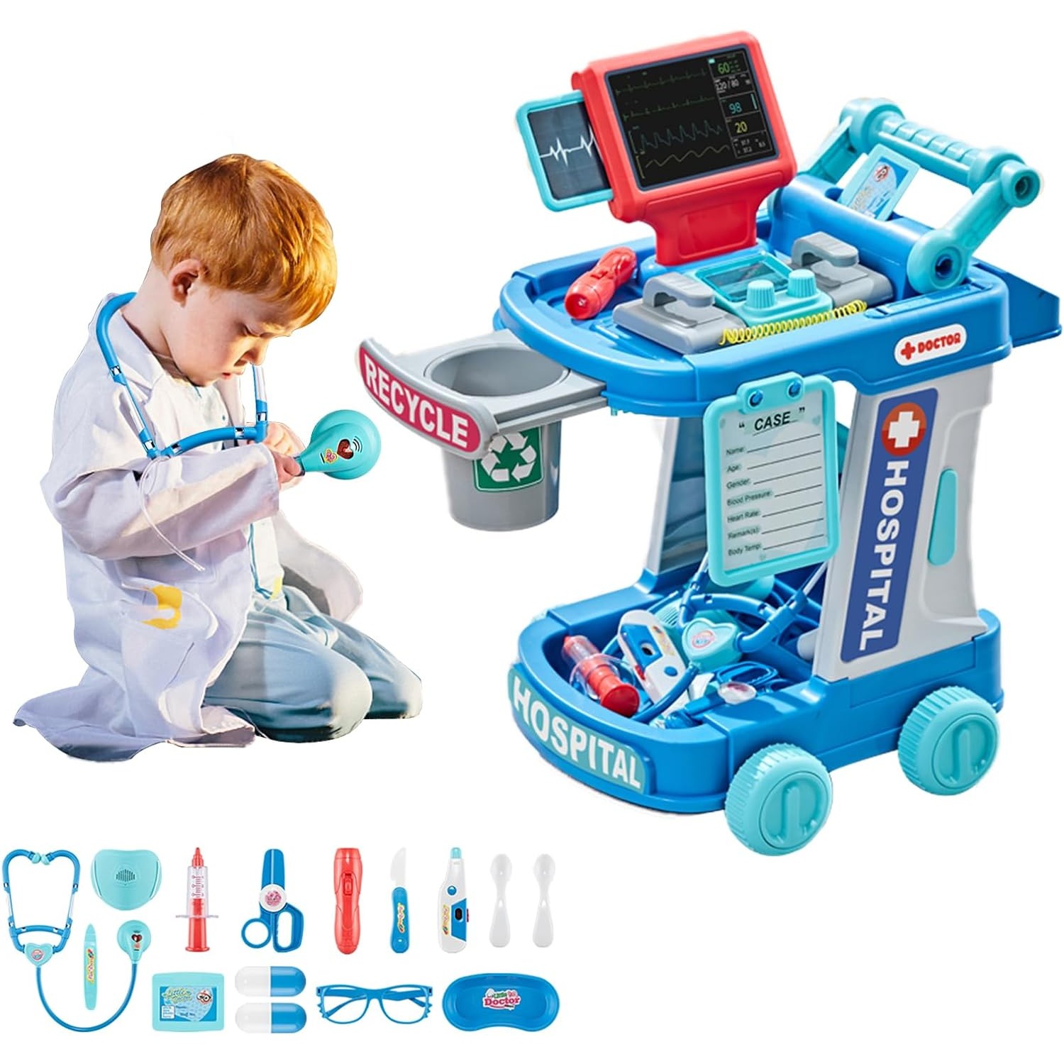 Kids Toys Doctor Set - لعبة التظاهر واللباس مع مجموعة عربة